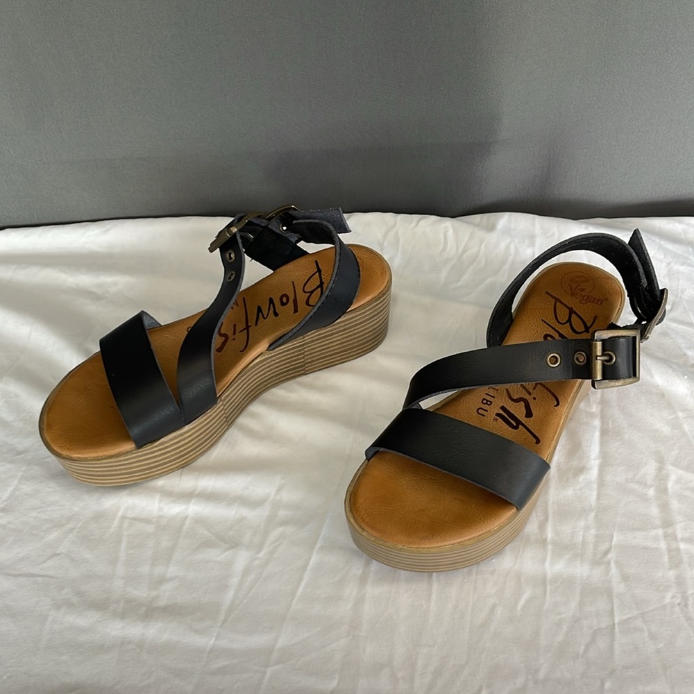 BLOWFISH Malibu Vegan Leather gladiator strap platform sandals w/ metal buckles